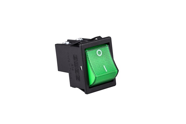 30*22mm Black Body 2NO with Illumination with Protected Screw (0-I) Marked Green A14 Series Rocker Switch